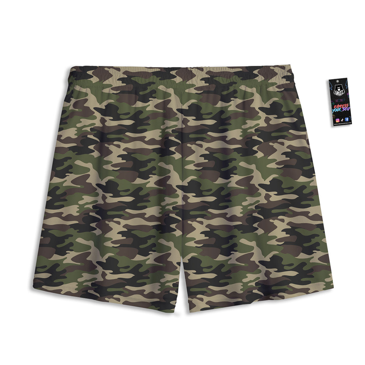Camouflage Brown And Green Print Mesh Shorts