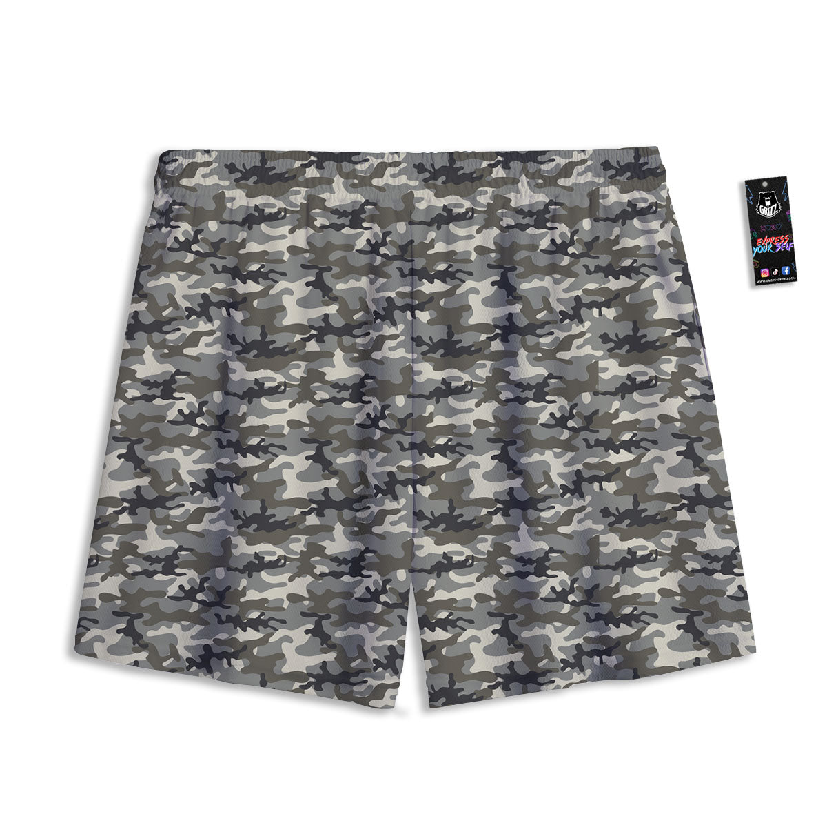 Camouflage Brown And Grey Print Mesh Shorts