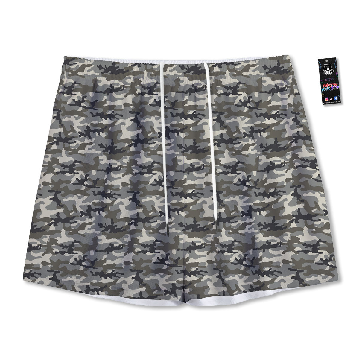 Camouflage Brown And Grey Print Mesh Shorts