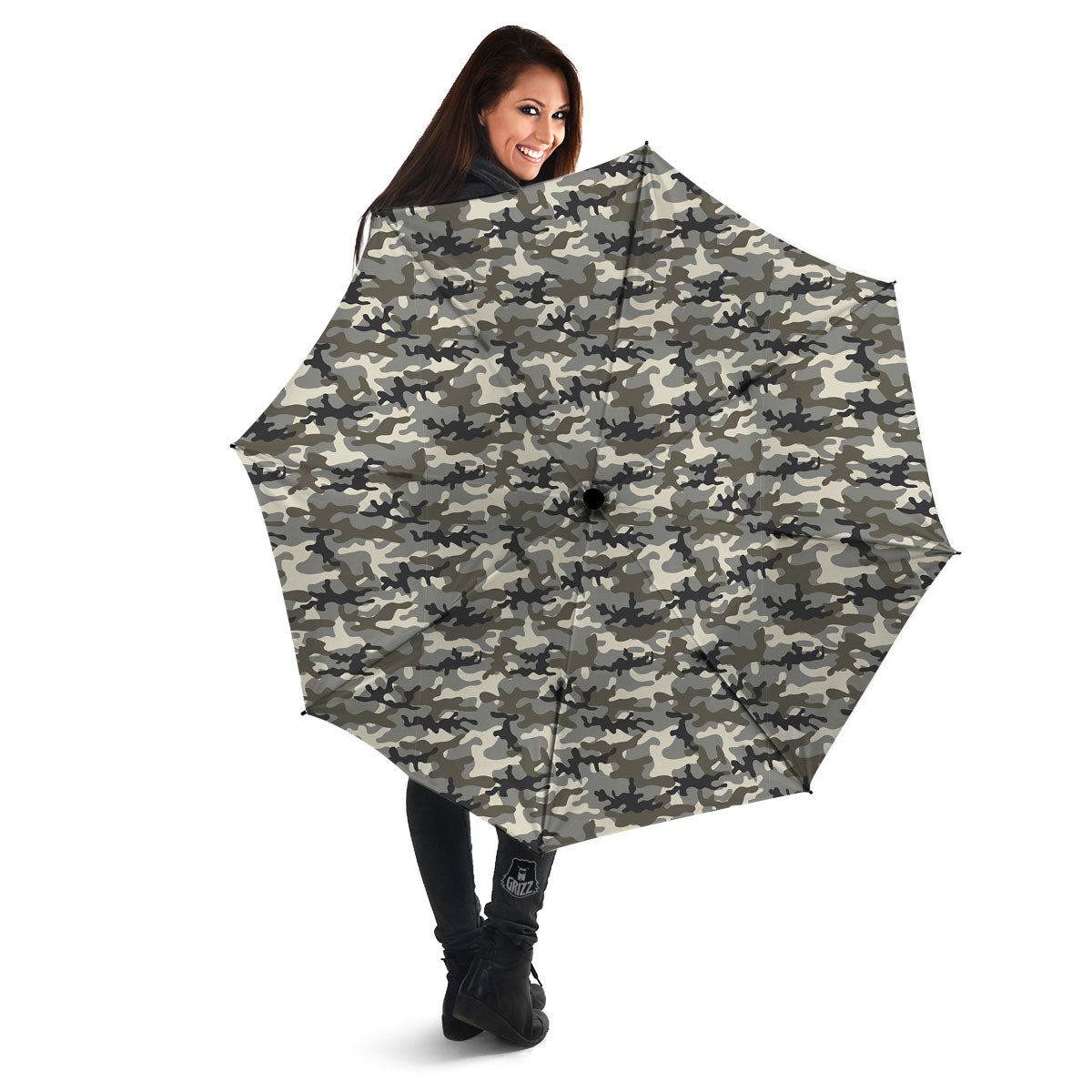 Camouflage Brown And Grey Print Umbrella-grizzshop