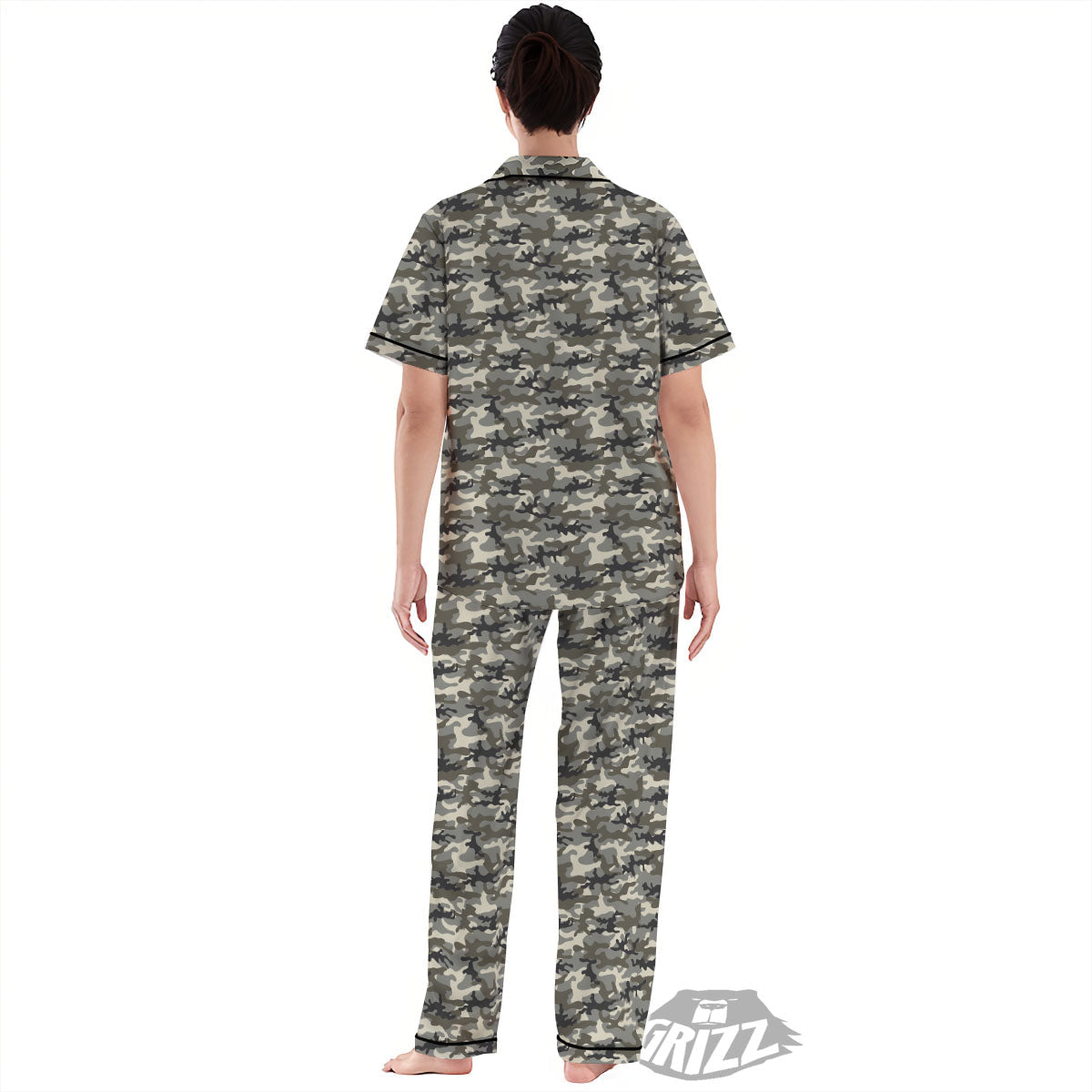 Camouflage Brown And Grey Print Women's Pajamas Set-grizzshop
