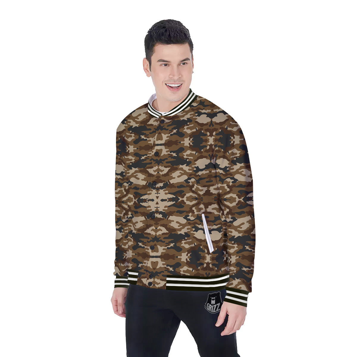 Camouflage Brown Print Baseball Jacket-grizzshop