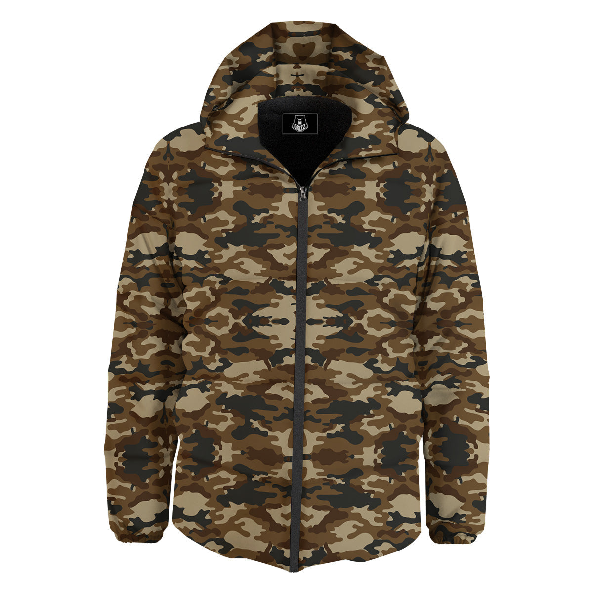 Camouflage Brown Print Down Jacket-grizzshop