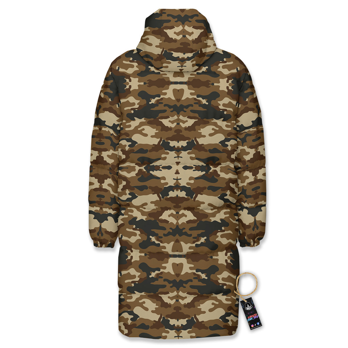 Camouflage Brown Print Long Down Jacket-grizzshop