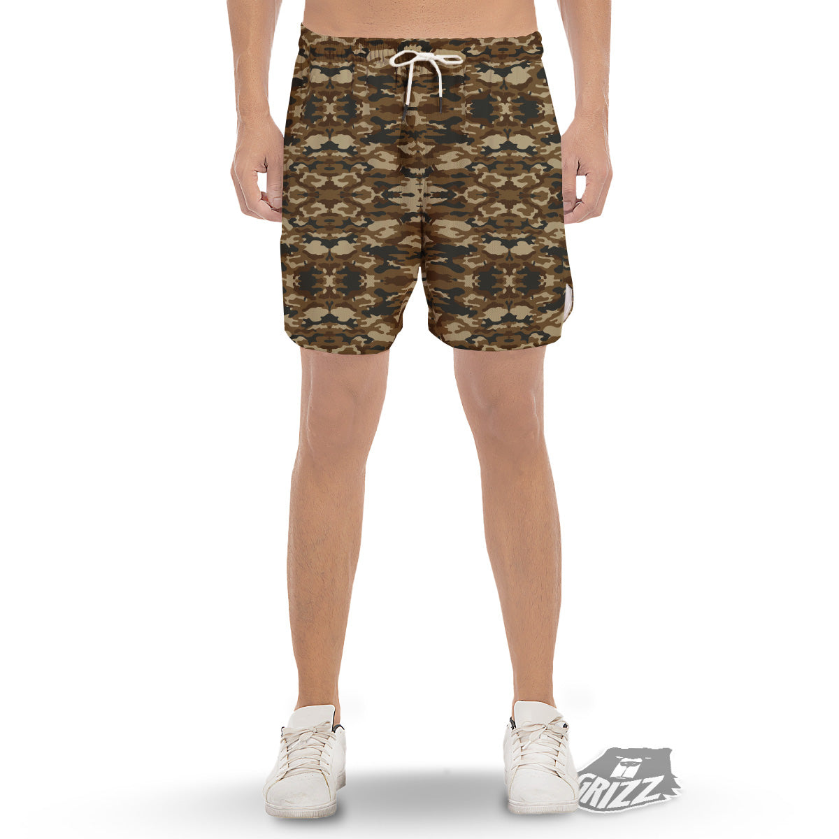 Camouflage Brown Print Men's Gym Shorts-grizzshop