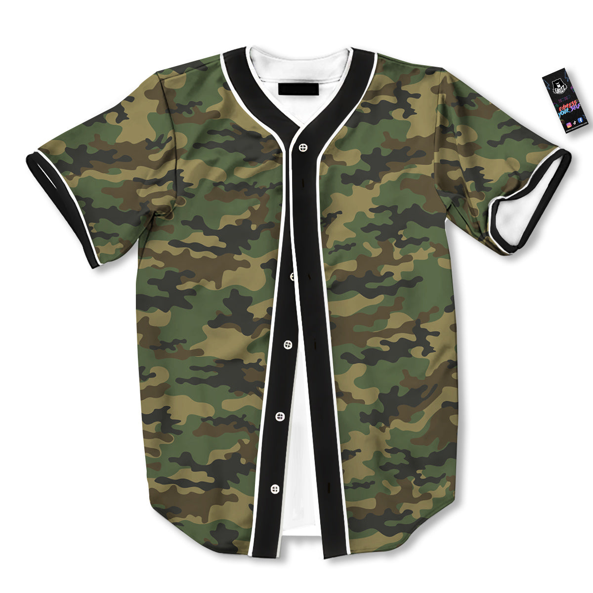 Camouflage Classic Green Print Baseball Jersey-grizzshop
