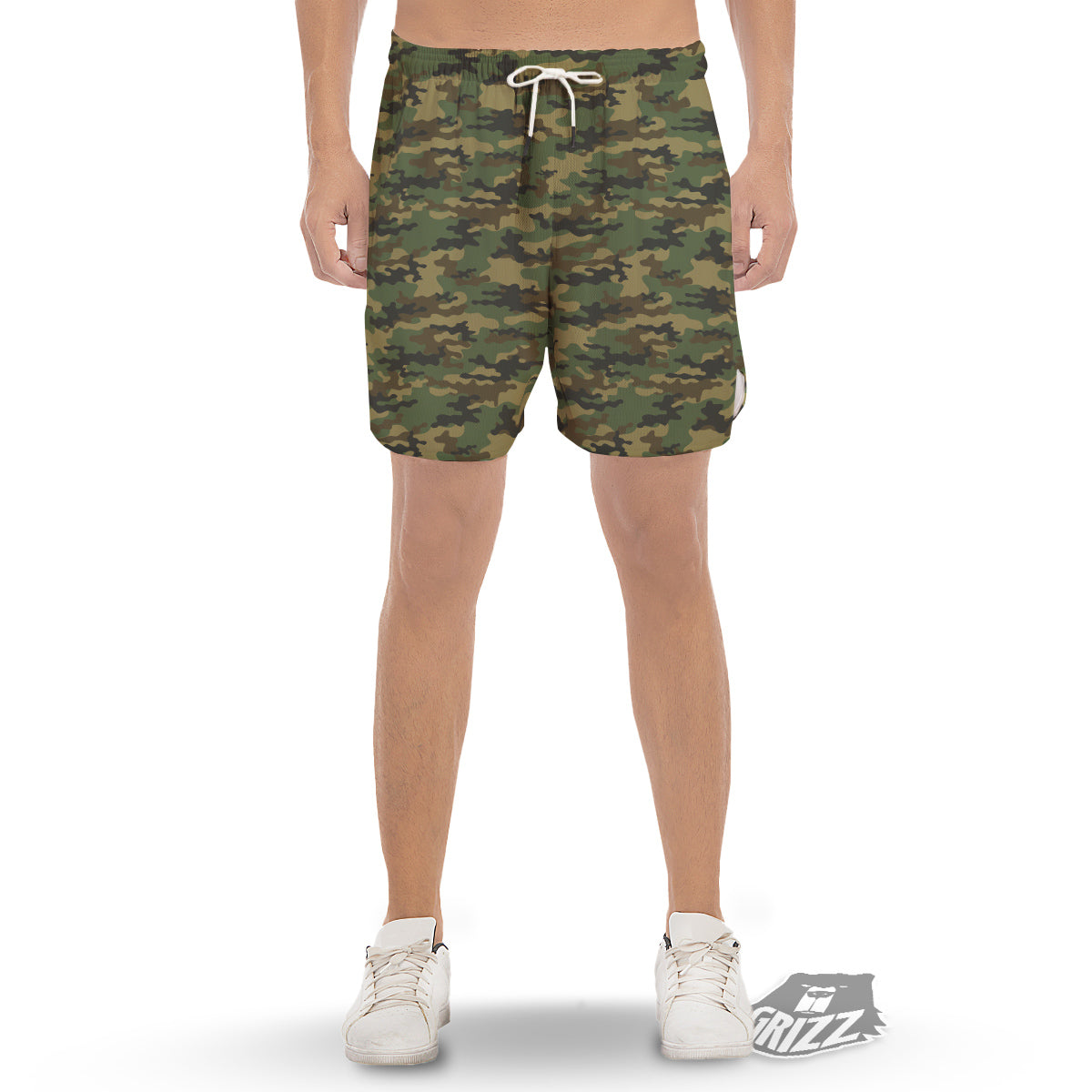 Camouflage Classic Green Print Men's Gym Shorts-grizzshop