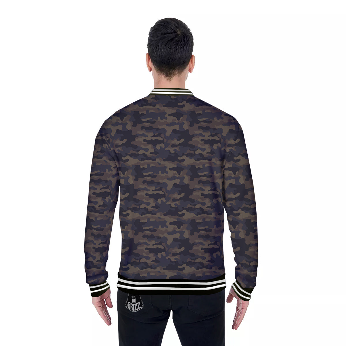 Camouflage Dark Brown Print Baseball Jacket-grizzshop