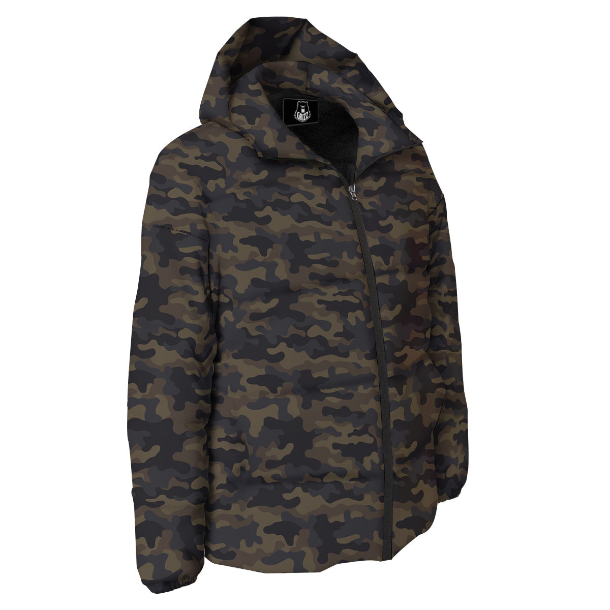 Camouflage Dark Brown Print Down Jacket-grizzshop
