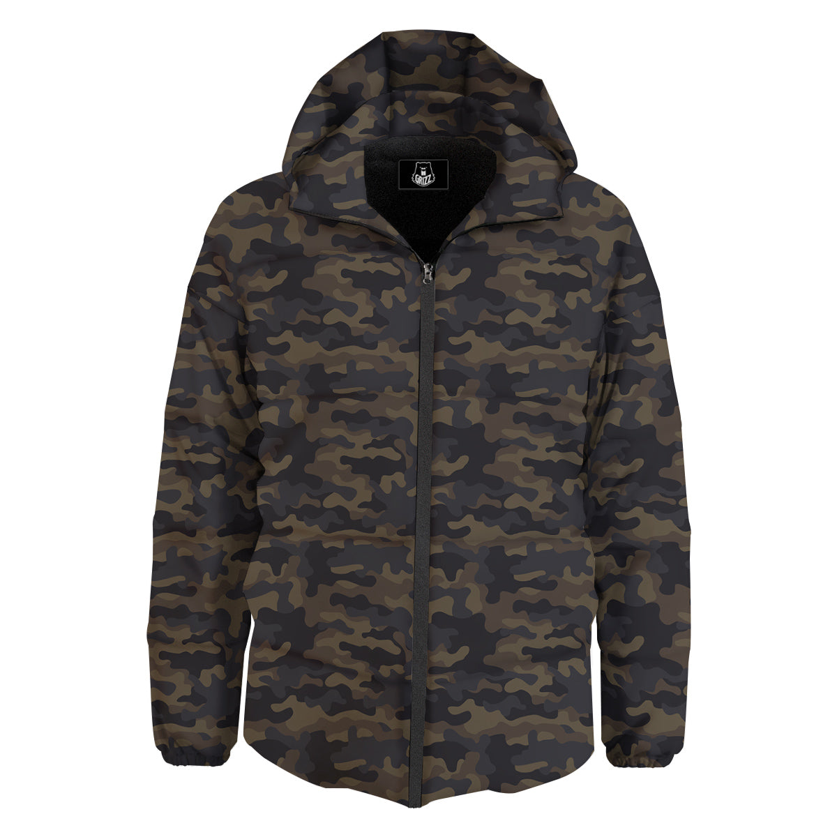 Camouflage Dark Brown Print Down Jacket-grizzshop