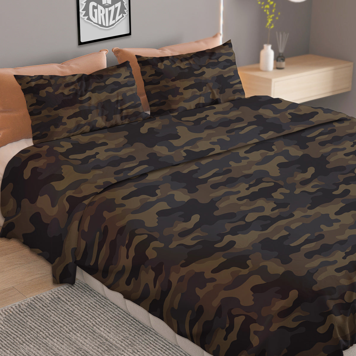 Camouflage Dark Brown Print Duvet Cover Bedding Set