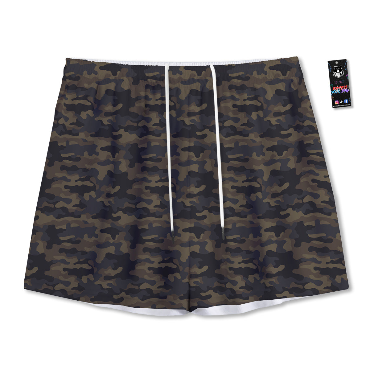 Camouflage Dark Brown Print Mesh Shorts