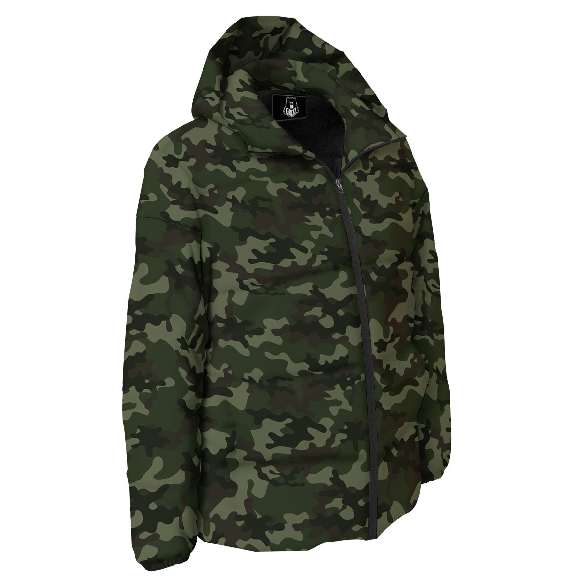 Camouflage Dark Green Print Down Jacket-grizzshop