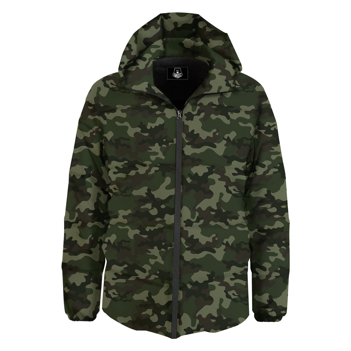 Camouflage Dark Green Print Down Jacket-grizzshop