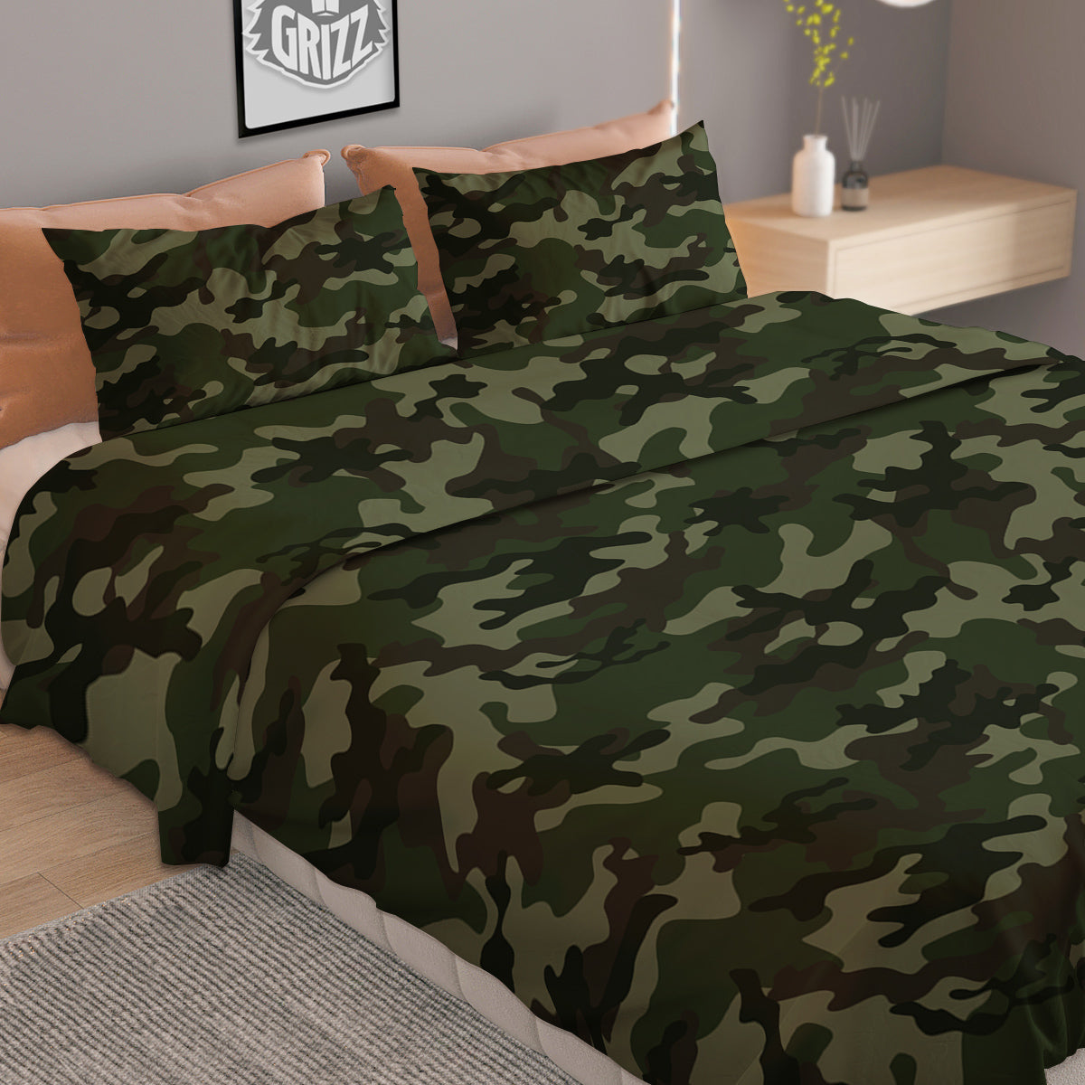 Camouflage Dark Green Print Duvet Cover Bedding Set