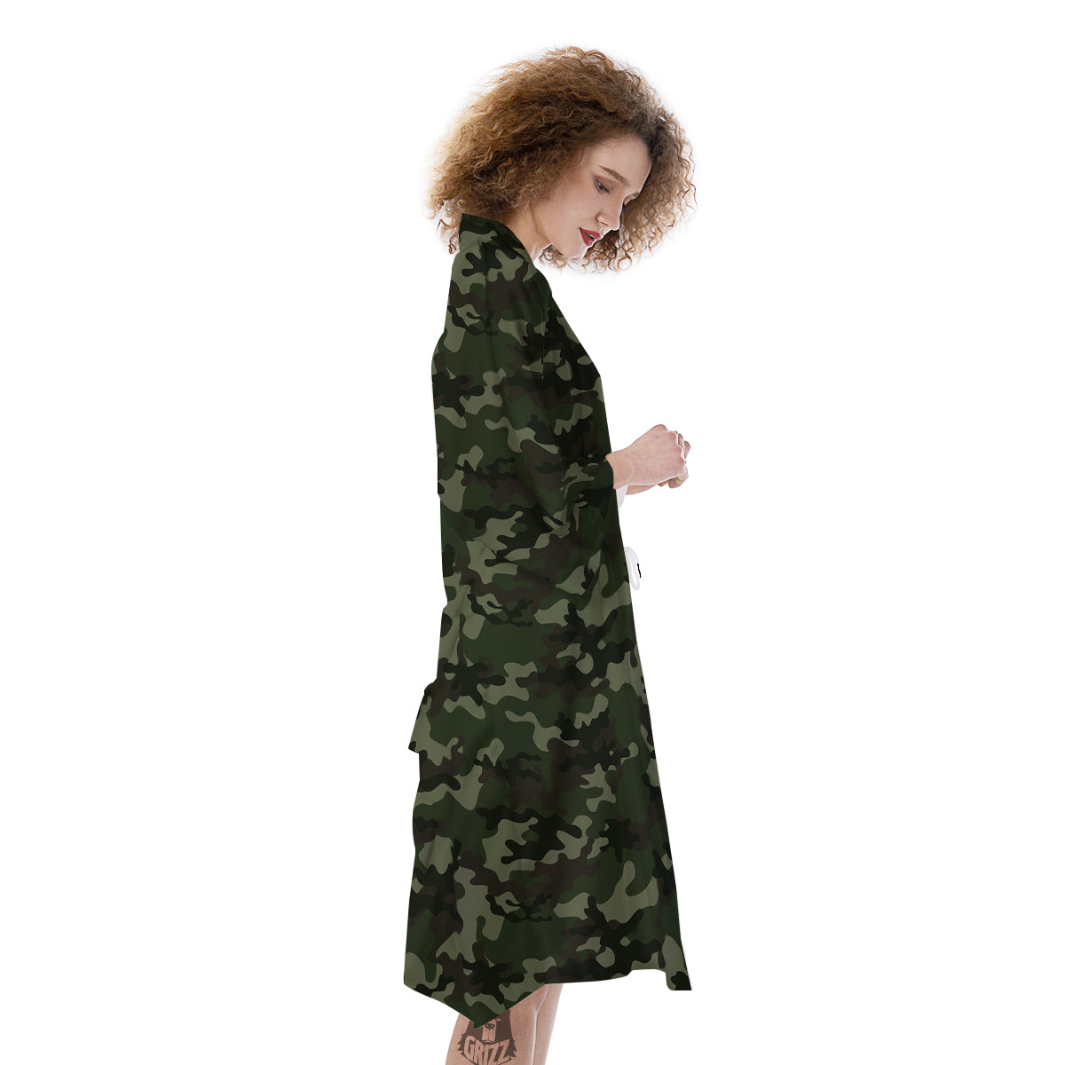 Camouflage Dark Green Print Kimono-grizzshop