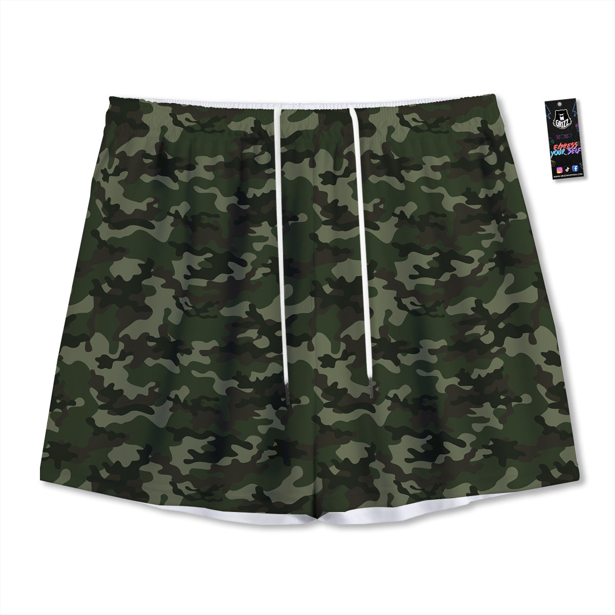 Camouflage Dark Green Print Mesh Shorts