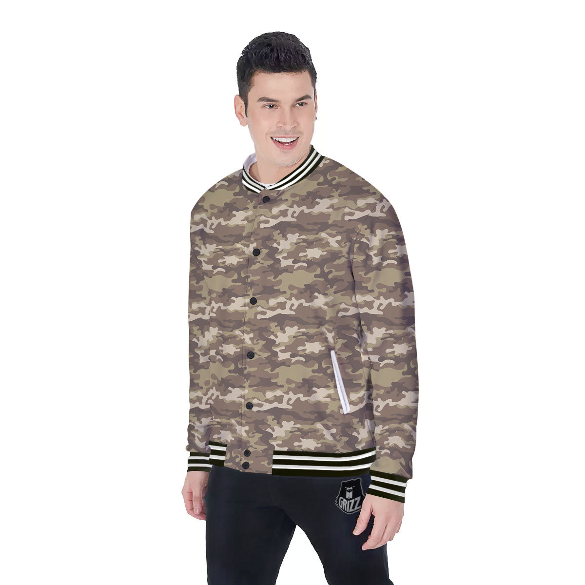 Camouflage Desert Print Baseball Jacket-grizzshop