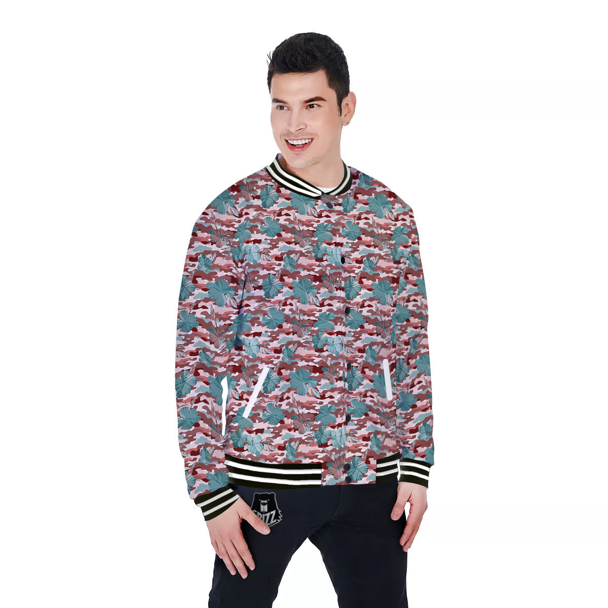 Camouflage Flower Colorful Aloha Print Baseball Jacket-grizzshop
