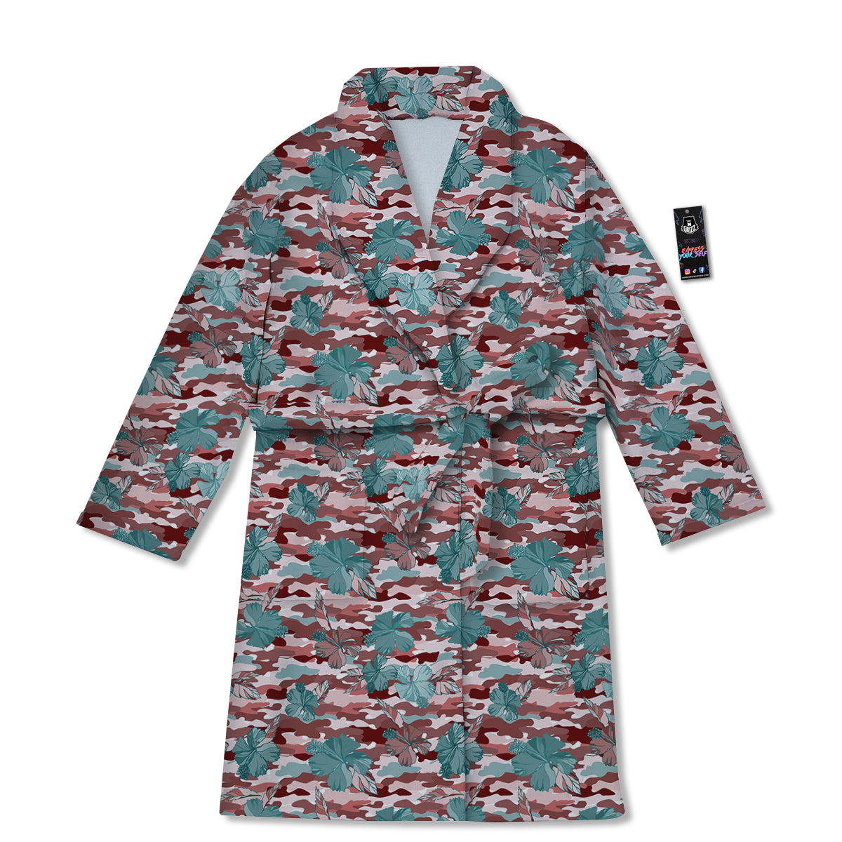 Camouflage Flower Colorful Aloha Print Bathrobe-grizzshop