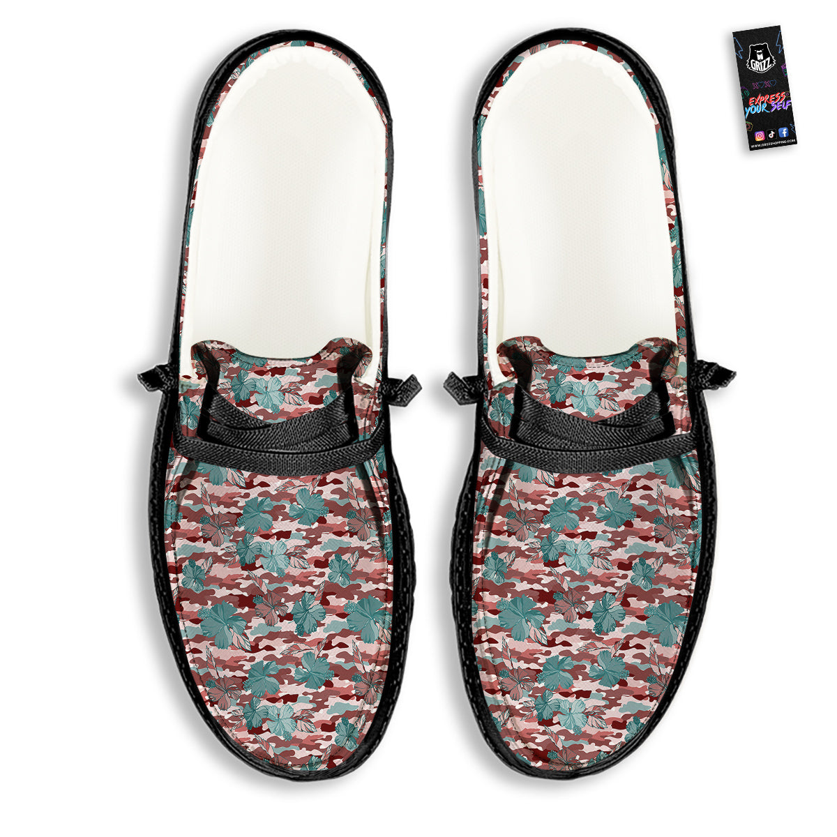 Camouflage Flower Colorful Aloha Print Black Loafers-grizzshop