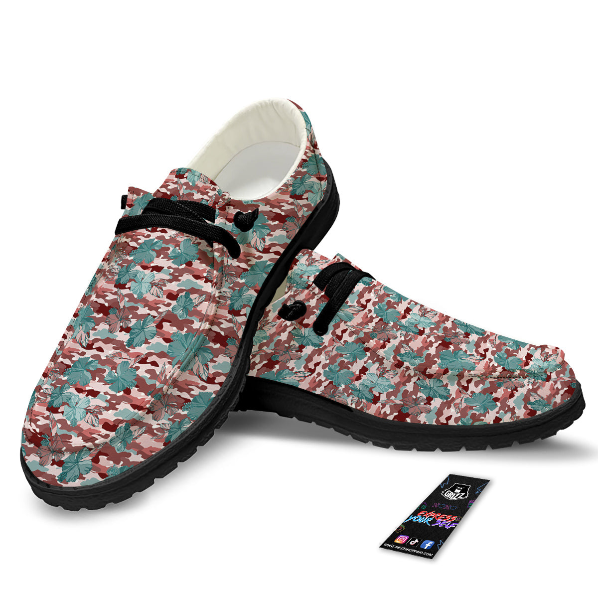 Camouflage Flower Colorful Aloha Print Black Loafers-grizzshop