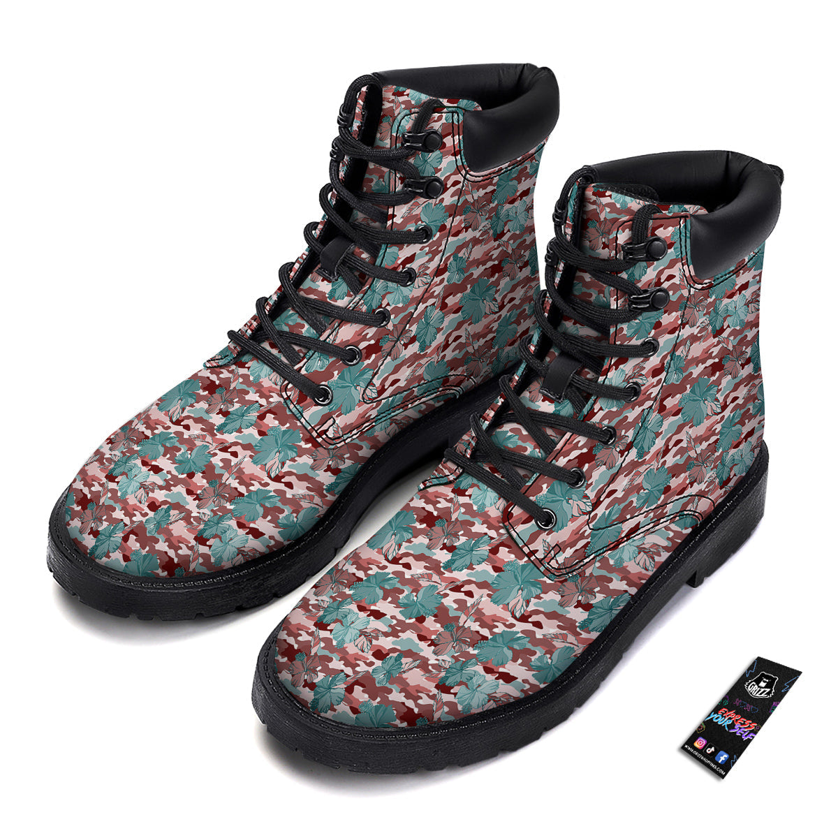 Camouflage Flower Colorful Aloha Print Boots-grizzshop