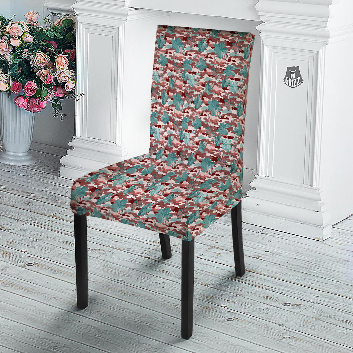 Camouflage Flower Colorful Aloha Print Dining Chair Slipcover-grizzshop