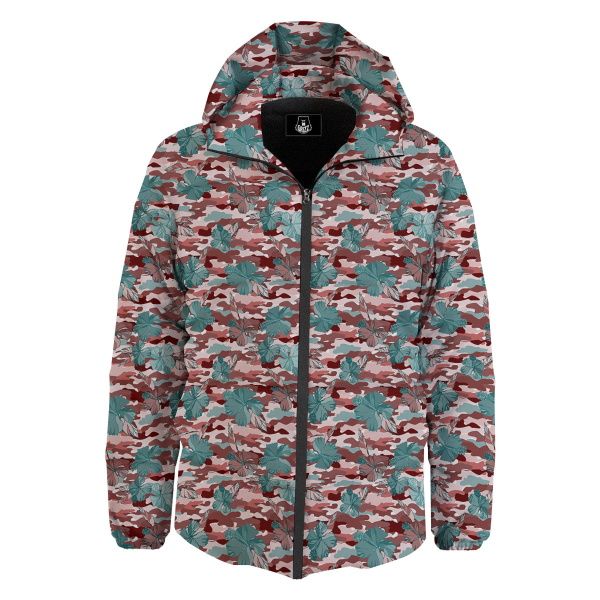 Camouflage Flower Colorful Aloha Print Down Jacket-grizzshop