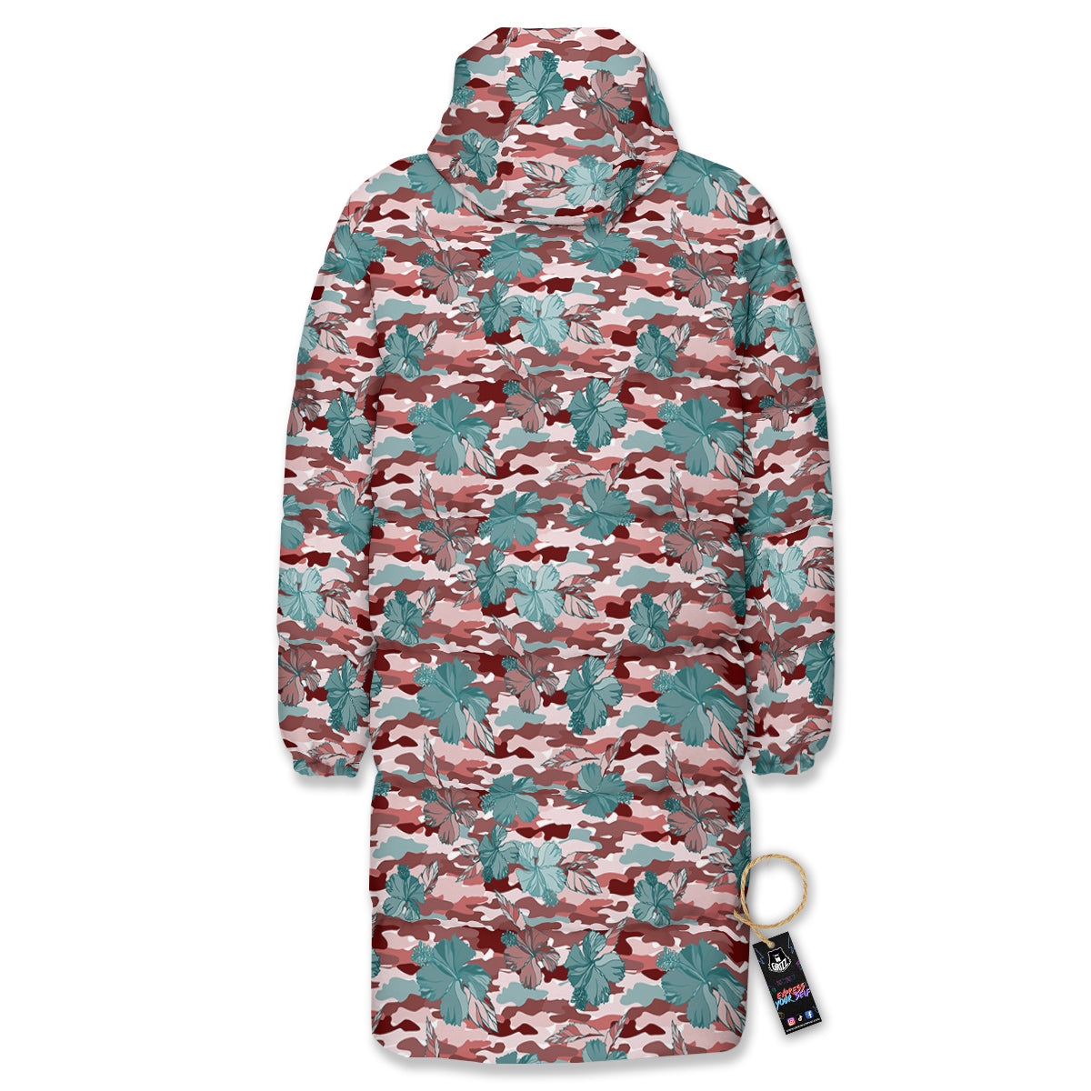 Camouflage Flower Colorful Aloha Print Long Down Jacket-grizzshop