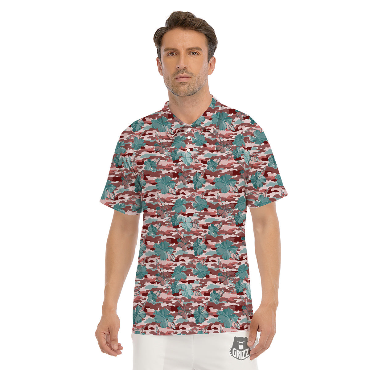 Camouflage Flower Colorful Aloha Print Men's Golf Shirts-grizzshop