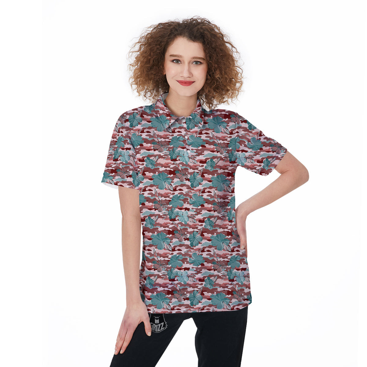 Camouflage Flower Colorful Aloha Print Women's Golf Shirts-grizzshop