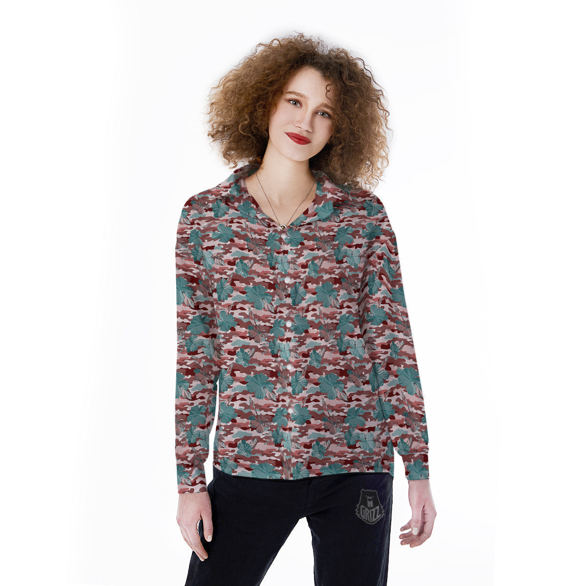 Camouflage Flower Colorful Aloha Print Women's Long Sleeve Shirts-grizzshop