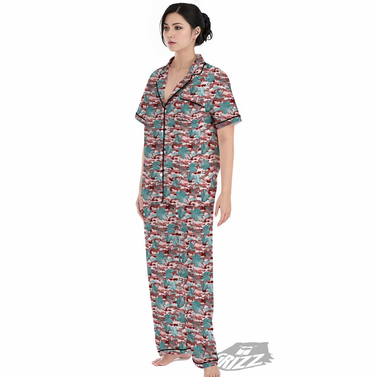 Camouflage Flower Colorful Aloha Print Women's Pajamas Set-grizzshop