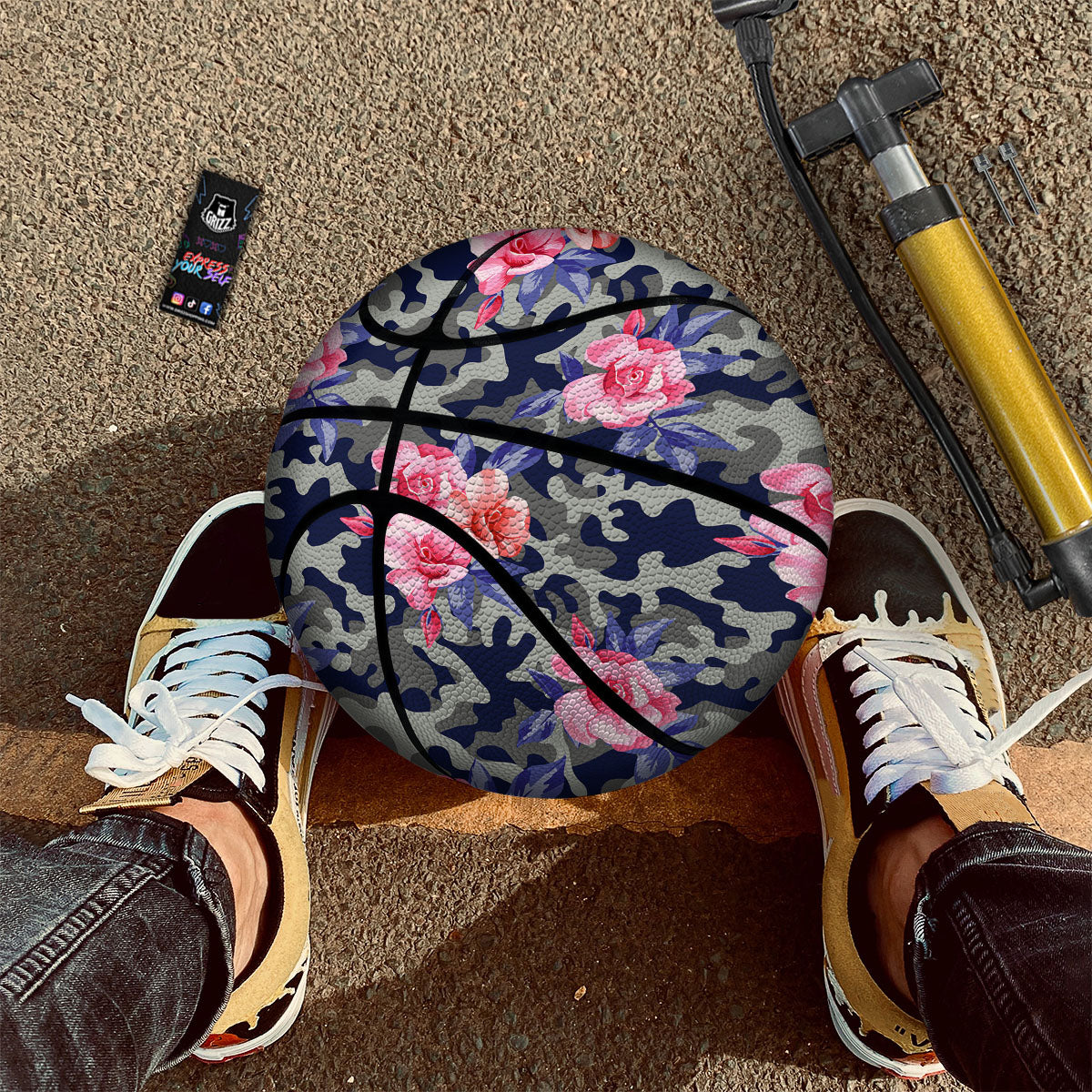 Camouflage Flower Pink Rose Print Basketball-grizzshop