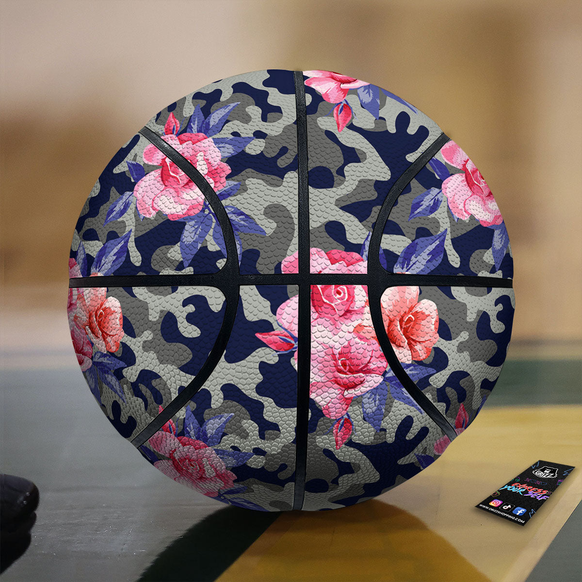 Camouflage Flower Pink Rose Print Basketball-grizzshop