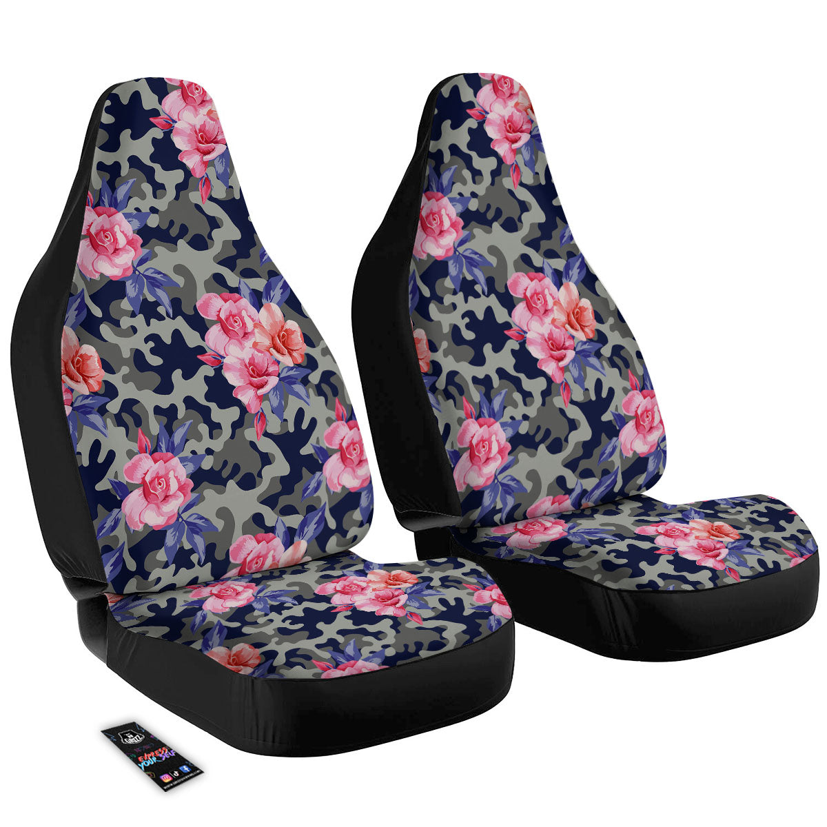 Camouflage Flower Pink Rose Print Car Seat Covers-grizzshop