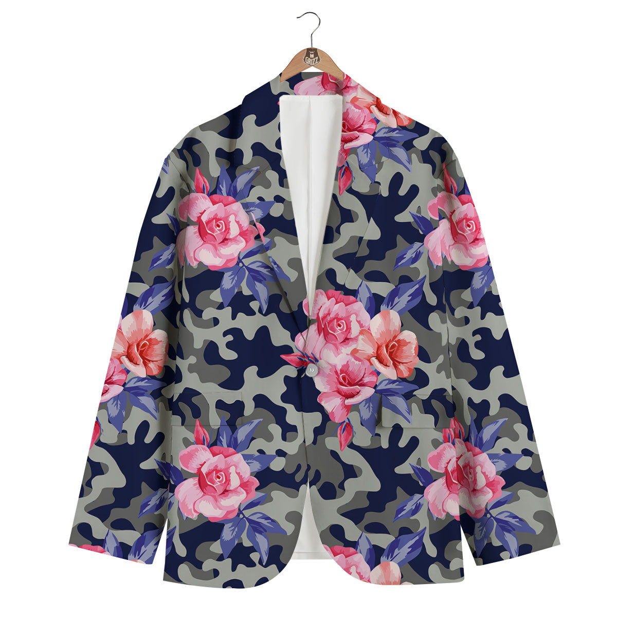 Camouflage Flower Pink Rose Print Men's Blazer-grizzshop