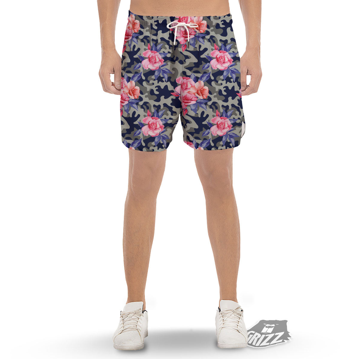 Camouflage Flower Pink Rose Print Men's Gym Shorts-grizzshop