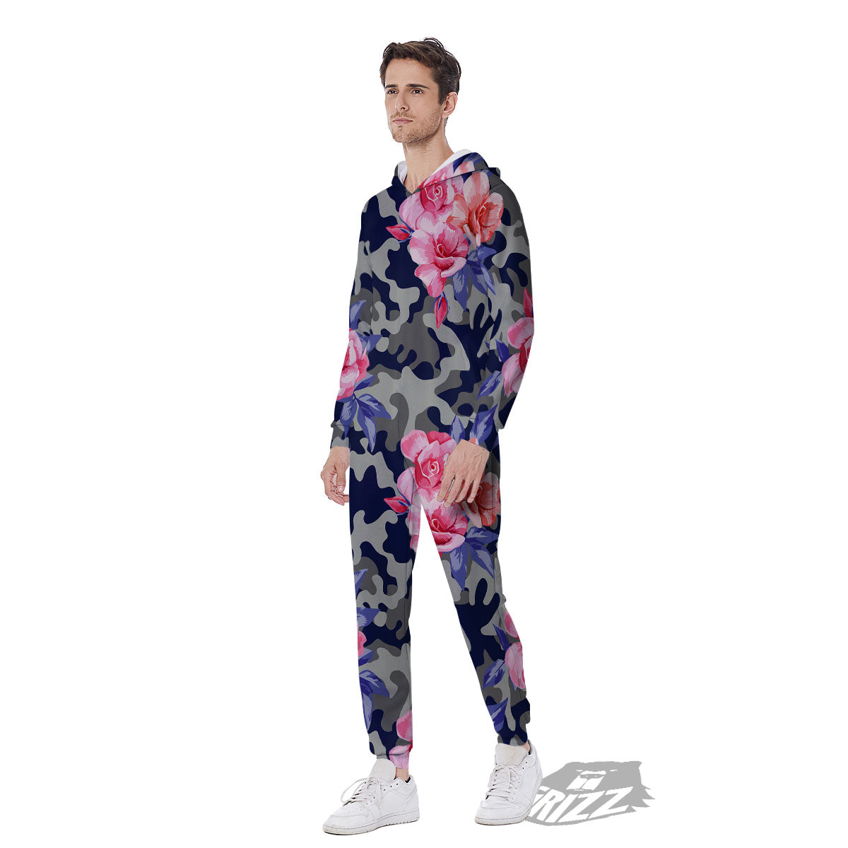 Camouflage Flower Pink Rose Print Men's Jumpsuit-grizzshop