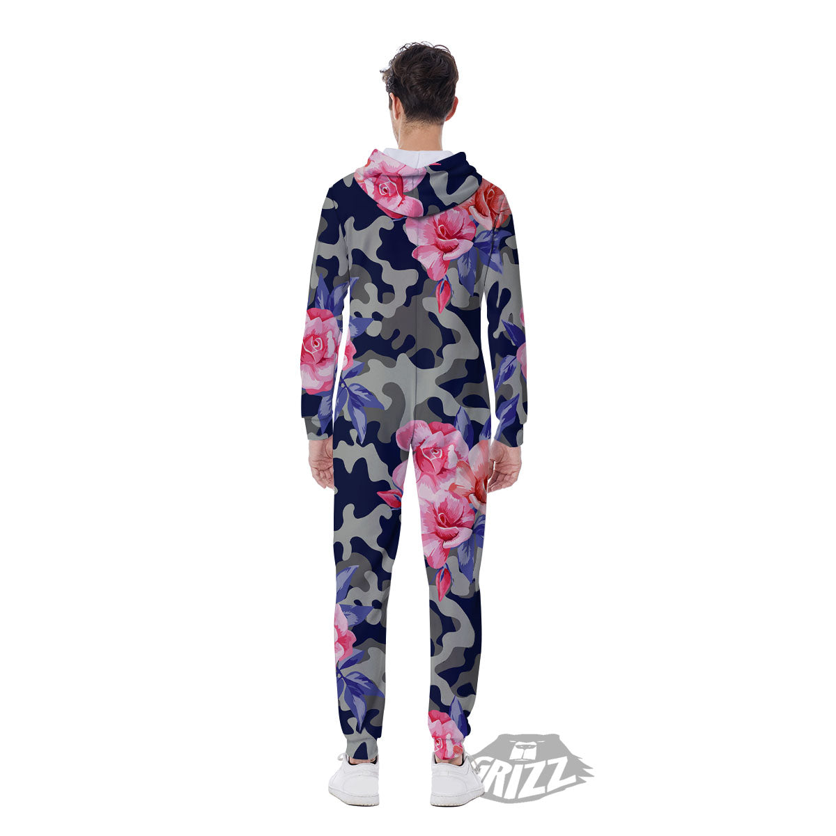 Camouflage Flower Pink Rose Print Men's Jumpsuit-grizzshop