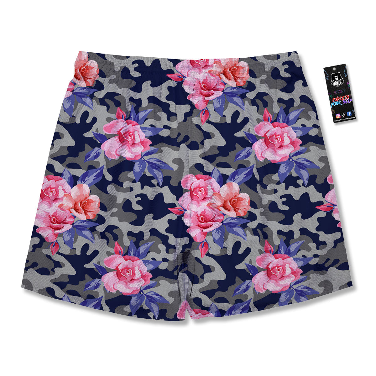 Camouflage Flower Pink Rose Print Men's Running Shorts-grizzshop