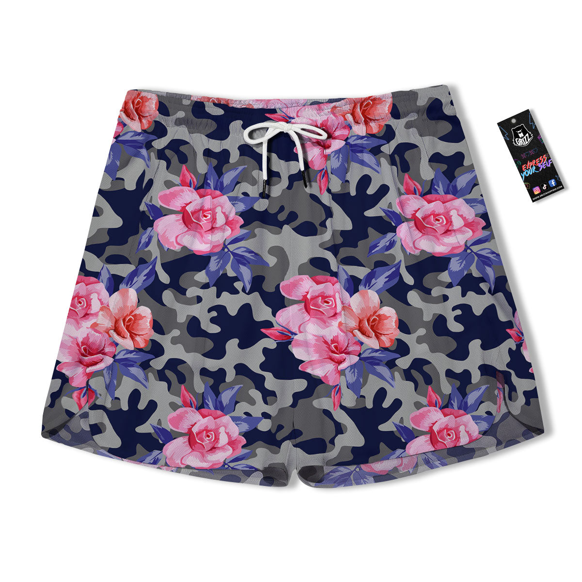 Camouflage Flower Pink Rose Print Men's Running Shorts-grizzshop