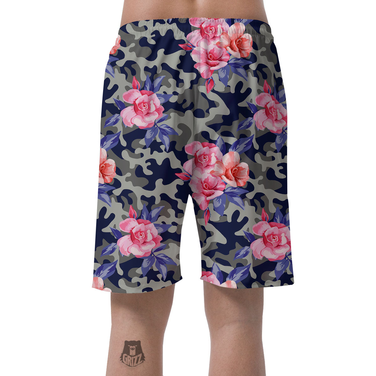 Camouflage Flower Pink Rose Print Men's Shorts-grizzshop