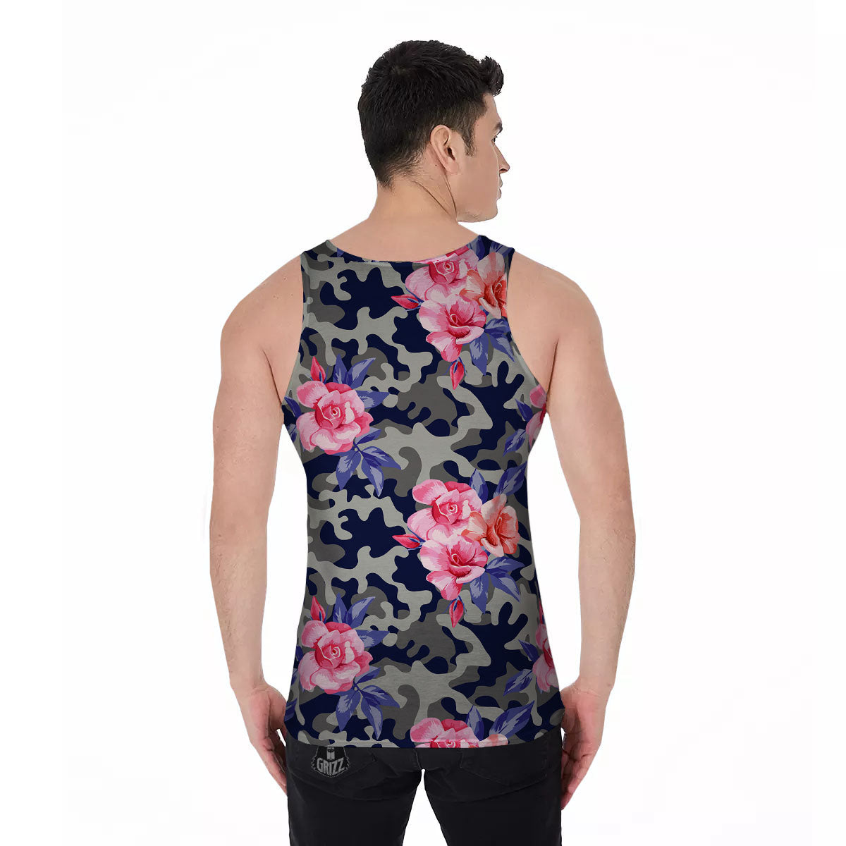 Camouflage Flower Pink Rose Print Men's Tank Top-grizzshop