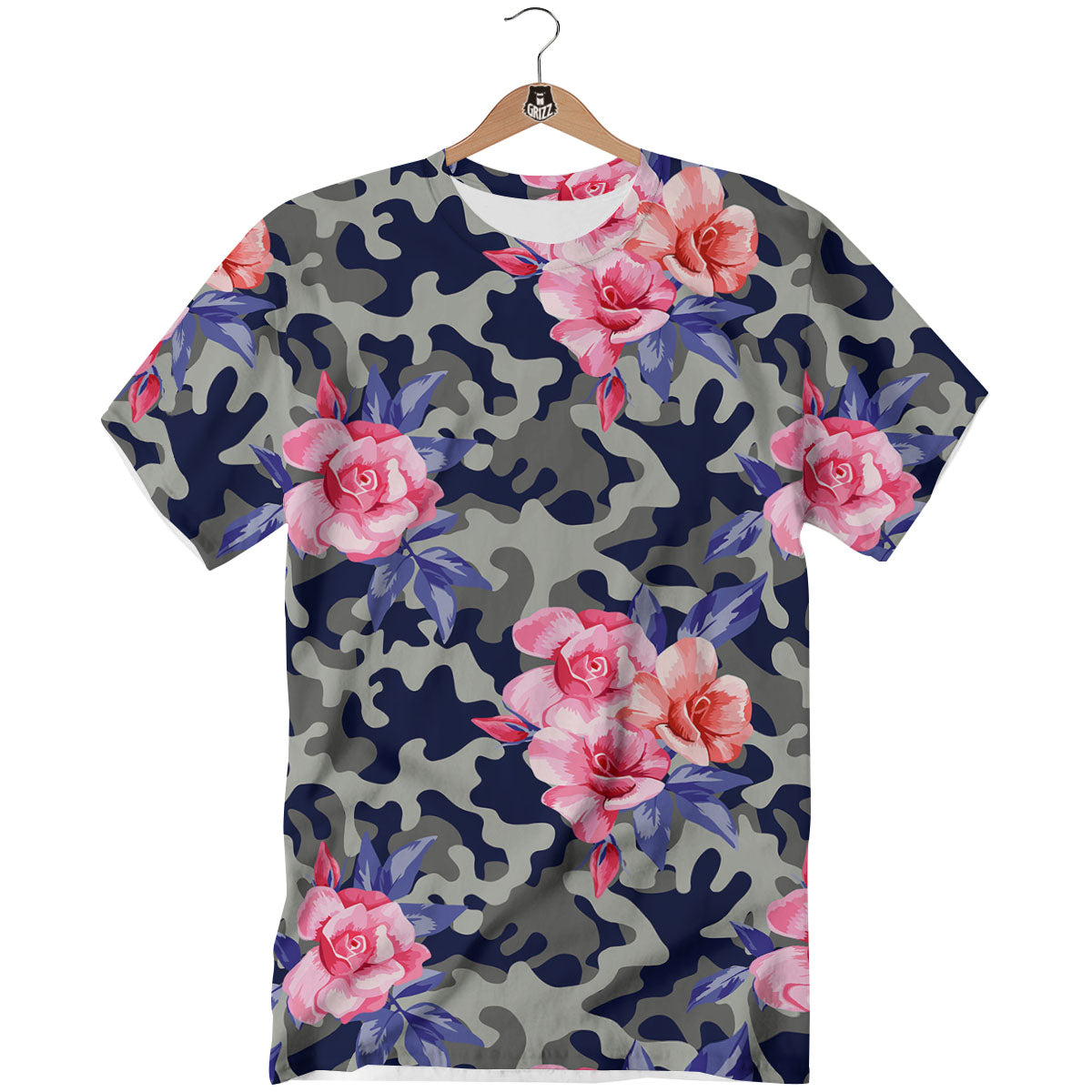 Camouflage Flower Pink Rose Print T-Shirt-grizzshop