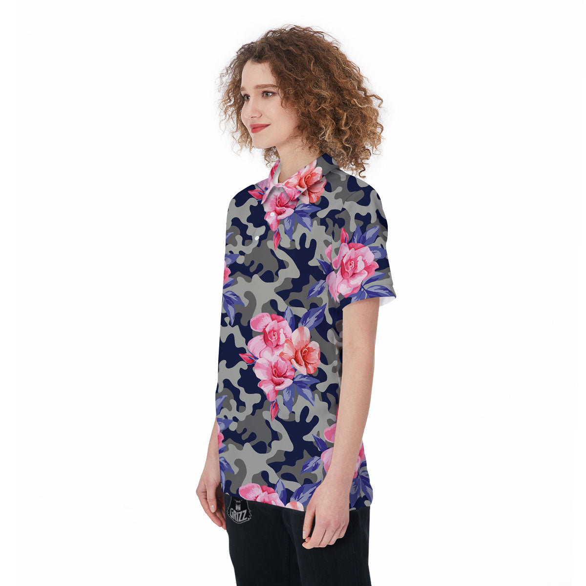 Camouflage Flower Pink Rose Print Women's Golf Shirts-grizzshop