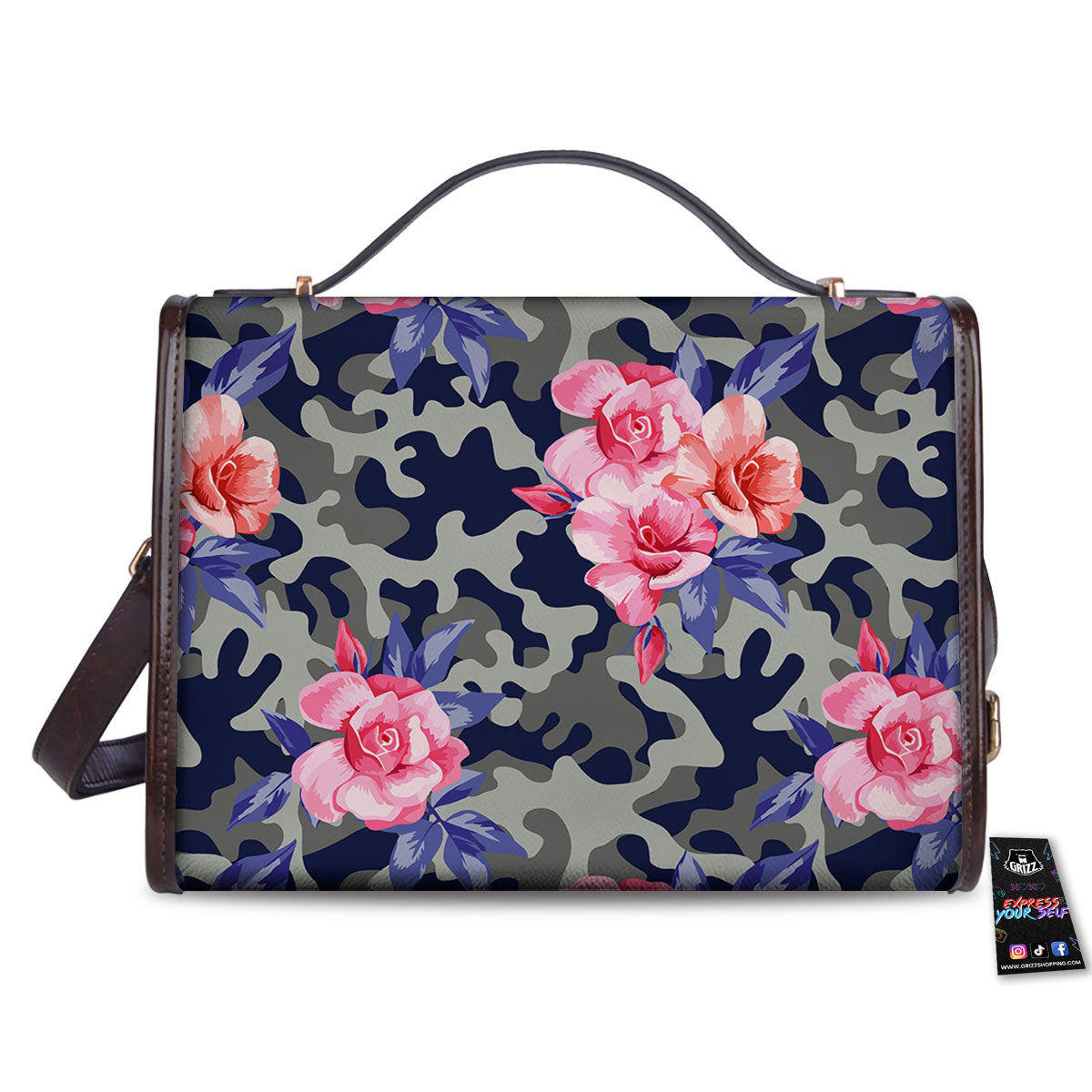 Camouflage Flower Pink Rose Print Women's Satchel Bag-grizzshop