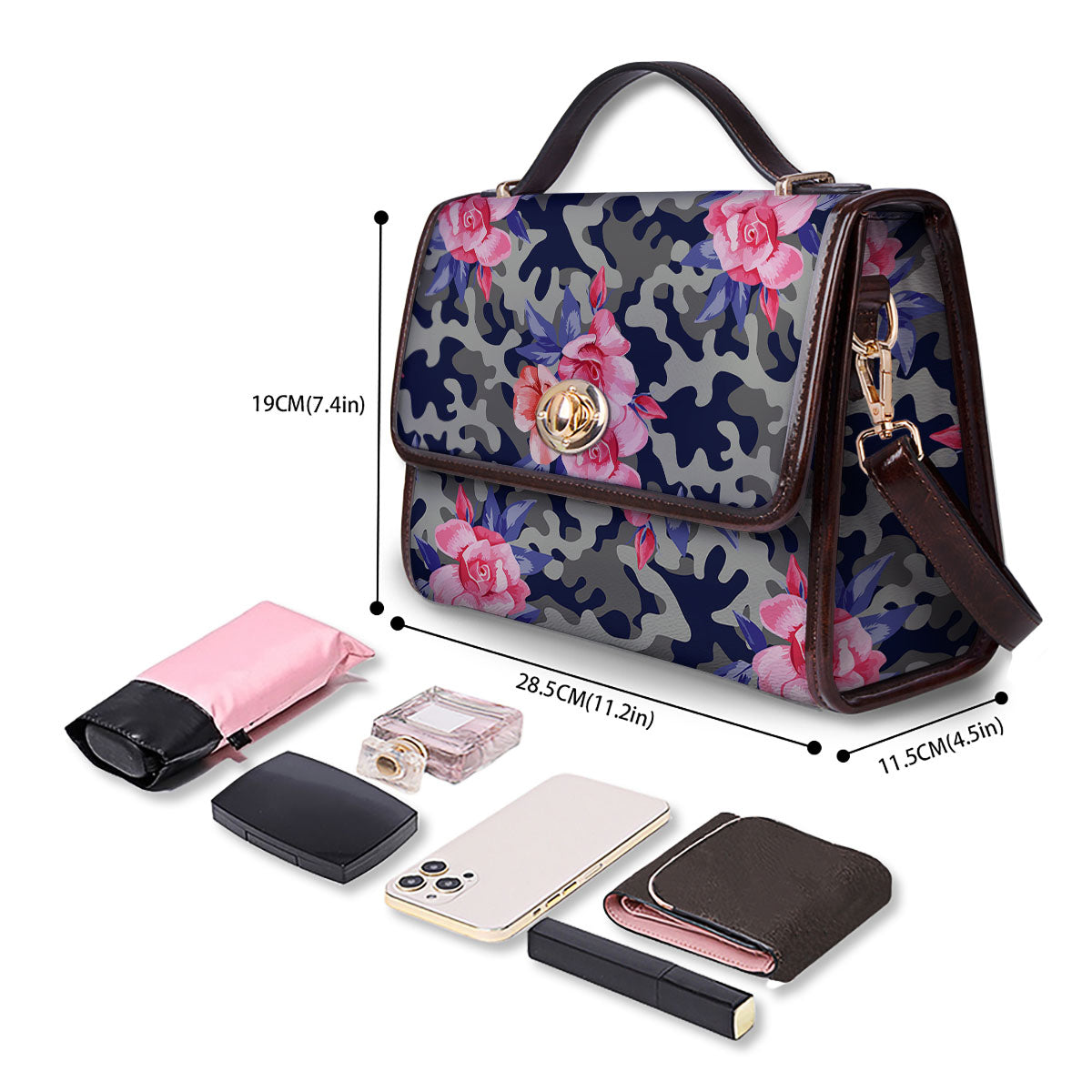Camouflage Flower Pink Rose Print Women's Satchel Bag-grizzshop