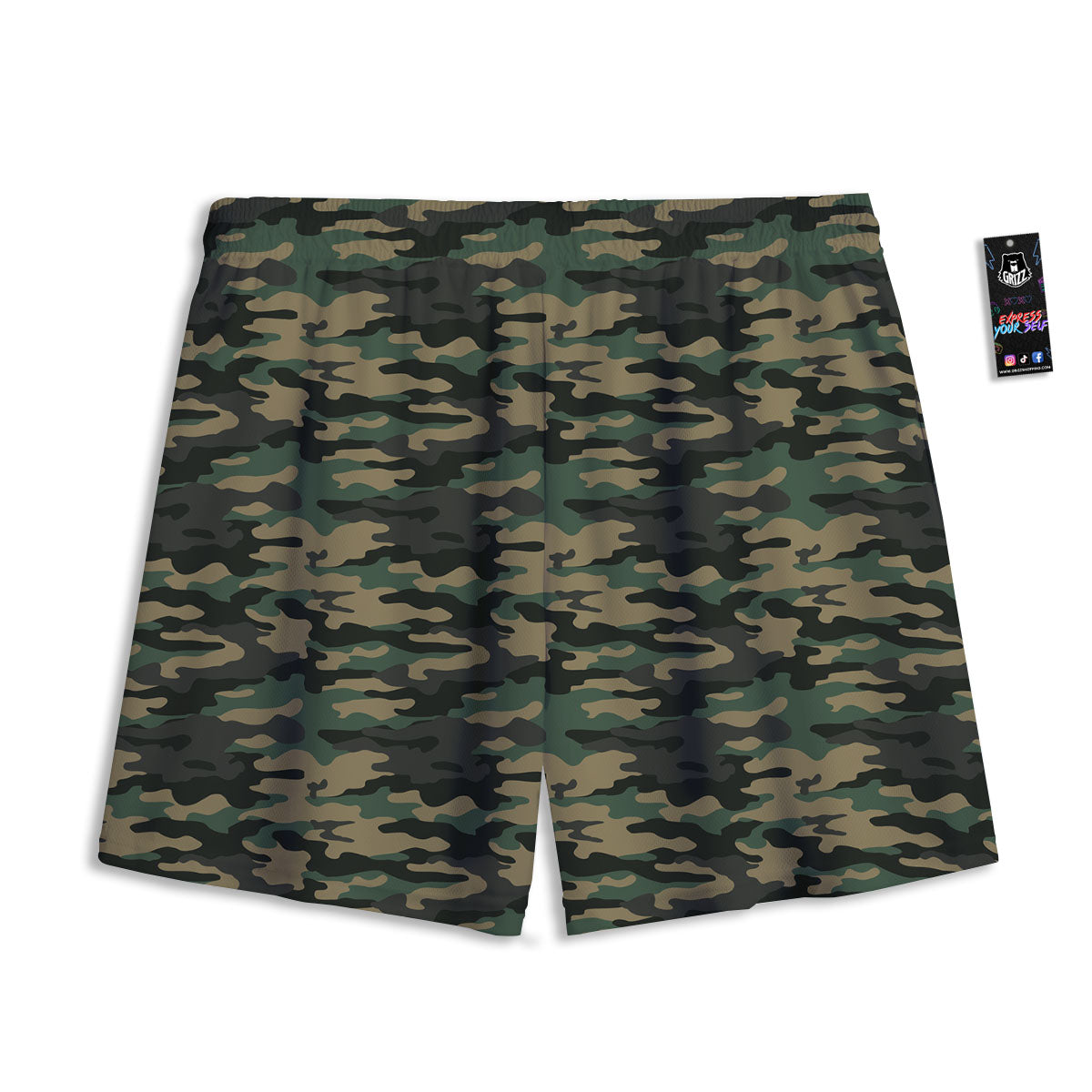 Camouflage Forest Green Print Mesh Shorts